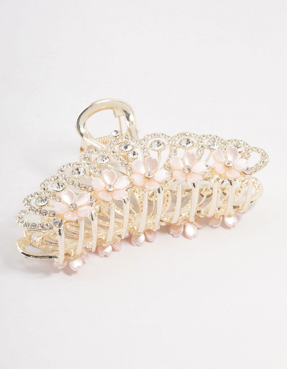 Silver Ornate Diamante & Flower Claw Clip