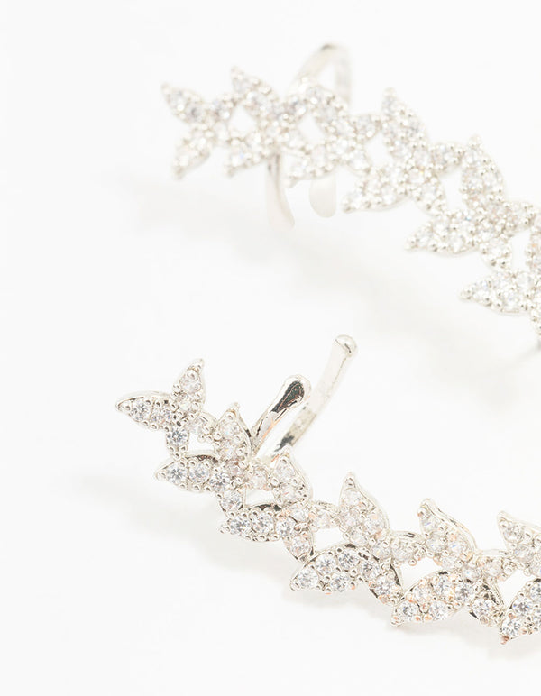 Silver Cubic Zirconia Butterfly Cuff Earrings