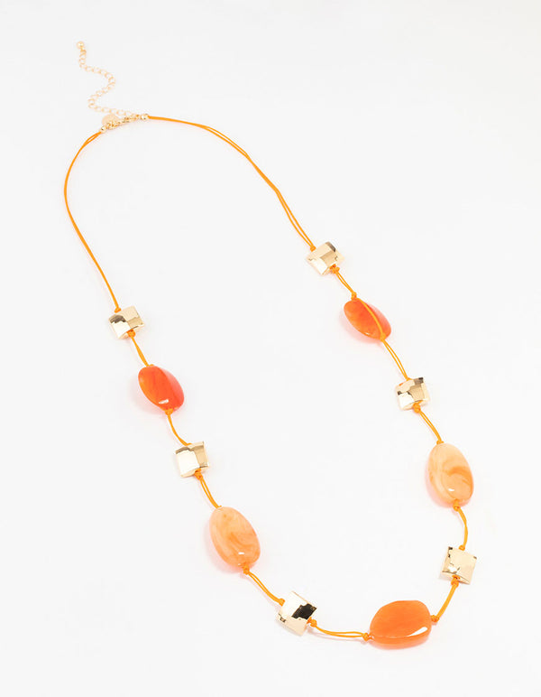 Mixed Beaded Shapes Cord Station Necklace