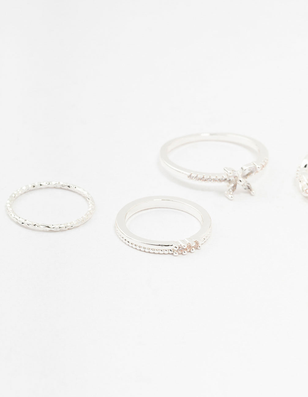 Silver Cubic Zirconia Butterfly Rings 5-Pack
