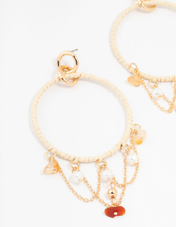 Beaded Raffia Dreamcatcher Drop Earrings