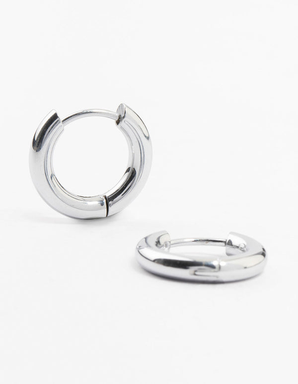 Showcasing waterproof stainless steel clicker hoop earrings 16 MM in silver front view
