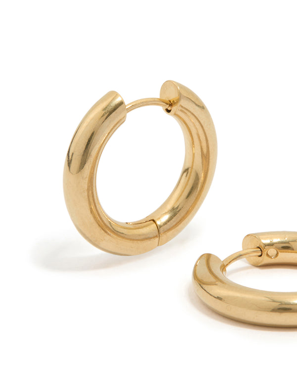 Waterproof Gold Plated Stainless Steel Thick Clicker Hoop Earrings 22 MM