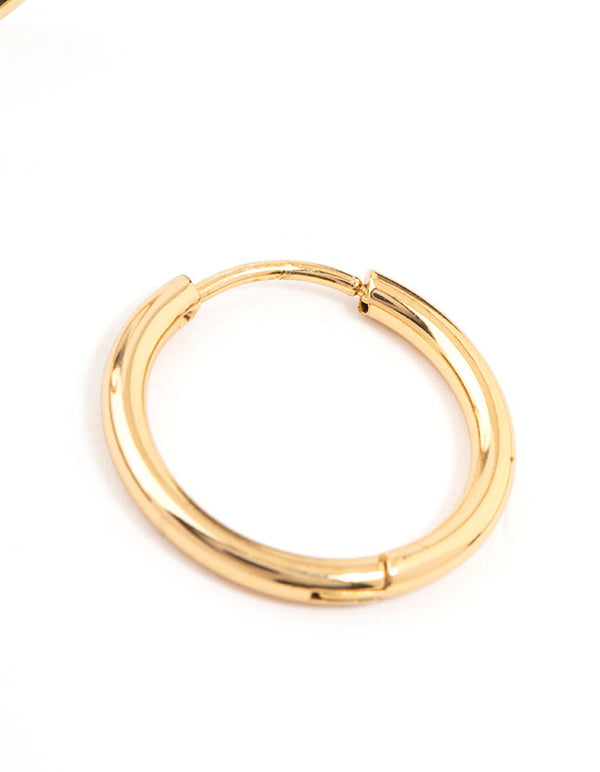 Crafted from waterproof gold plated stainless steel thin clicker earrings in 18 MM size post detail view
