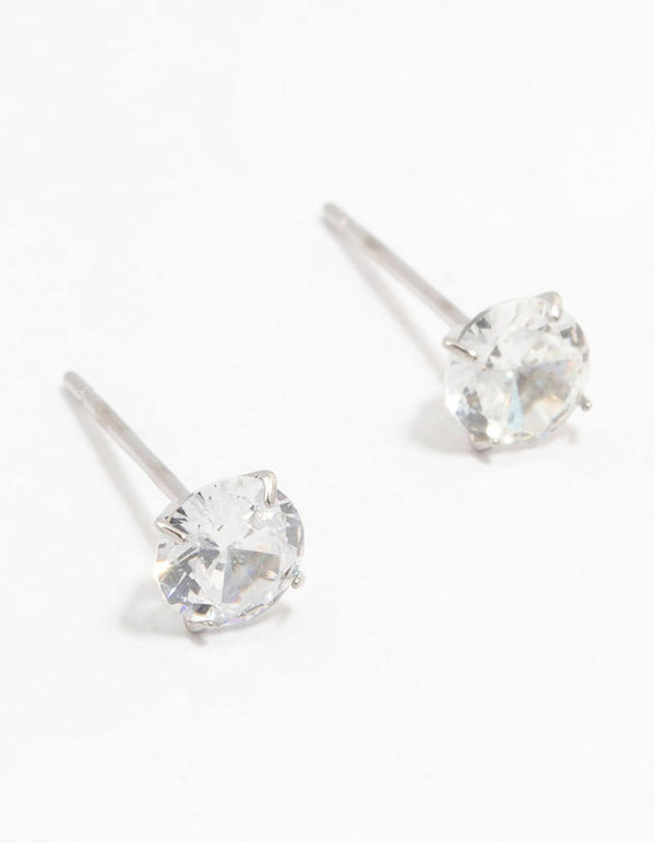These waterproof stainless steel cubic zirconia stud earrings 5 MM in silver feature crystal front view