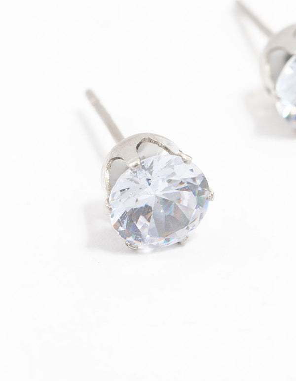 Beautifully crafted waterproof stainless steel cubic zirconia stud earrings 7mm with crystal close up view