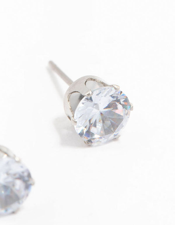 Designed with waterproof stainless steel cubic zirconia stud earrings 7mm and crystal post detail view