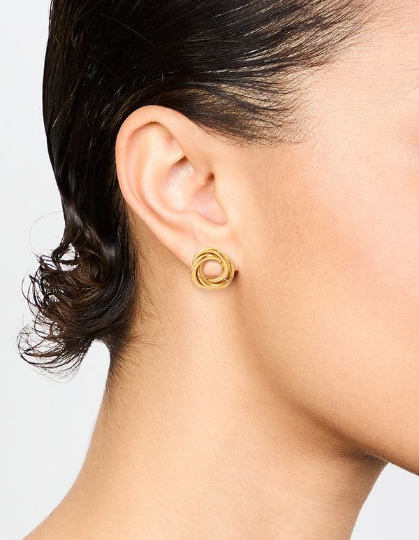 Waterproof Gold Plated Stainless Steel Knotted Doughnut Stud Earrings