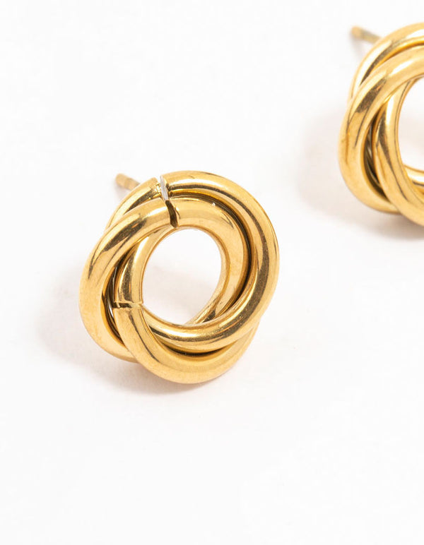 Waterproof Gold Plated Stainless Steel Knotted Doughnut Stud Earrings