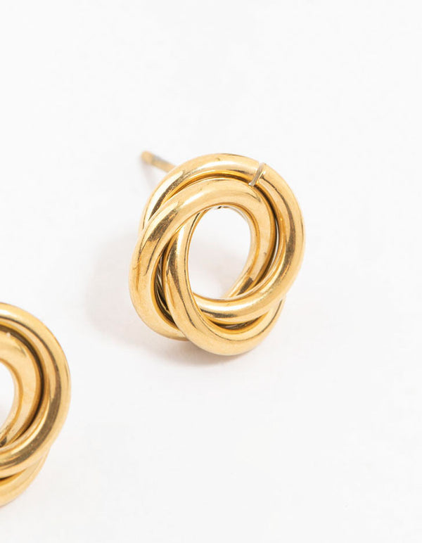 Waterproof Gold Plated Stainless Steel Knotted Doughnut Stud Earrings