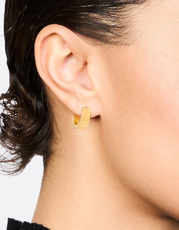 Waterproof Gold Plated Stainless Steel Ribbed Wide Huggie Earrings
