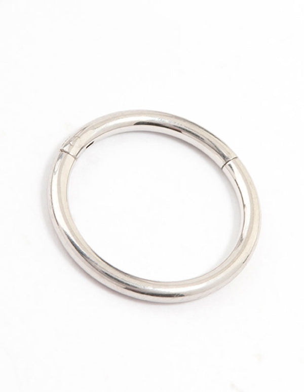 Waterproof stainless steel sleeper earrings in 10 MM silver close up view