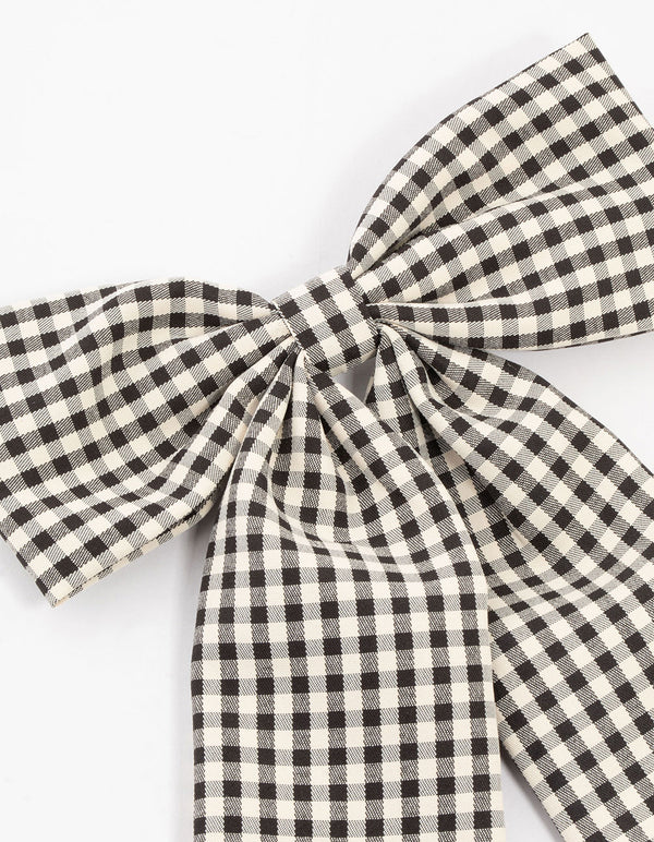 Black & White Gingham Fabric Medium Bow Clip