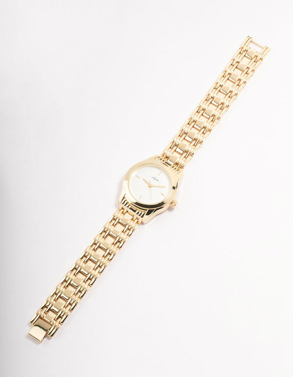 Gold Round White Detailing Watch