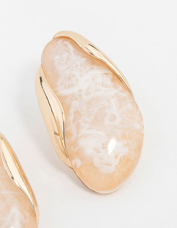 Marble Oval Disc Drop Earrings