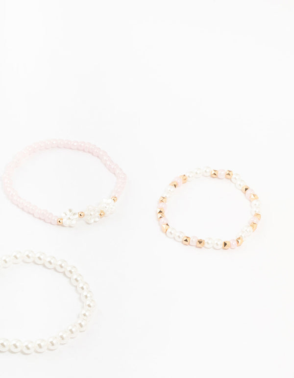 Kids Beaded Pink Heart Stretch Bracelets 5-Pack