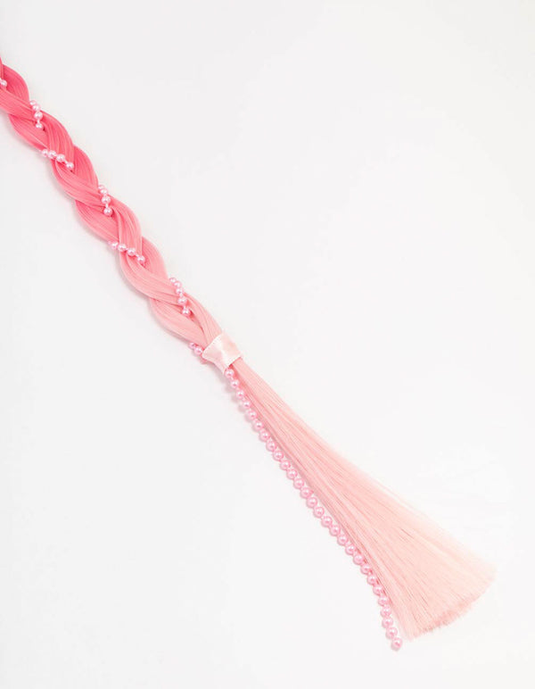 Kids Mixed Pink Braided Faux Hair Pearl Clip