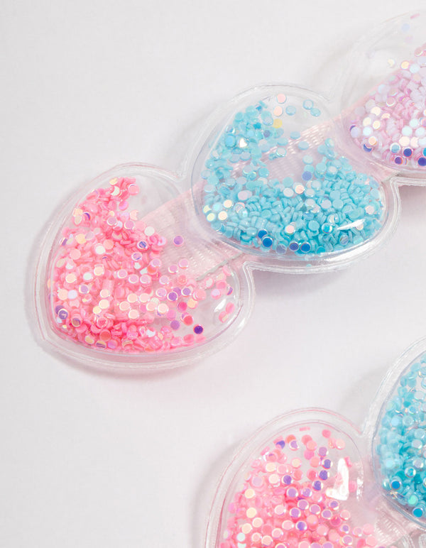 Kids Colourful Heart Glitter Shaker Hair Clips 2-Pack