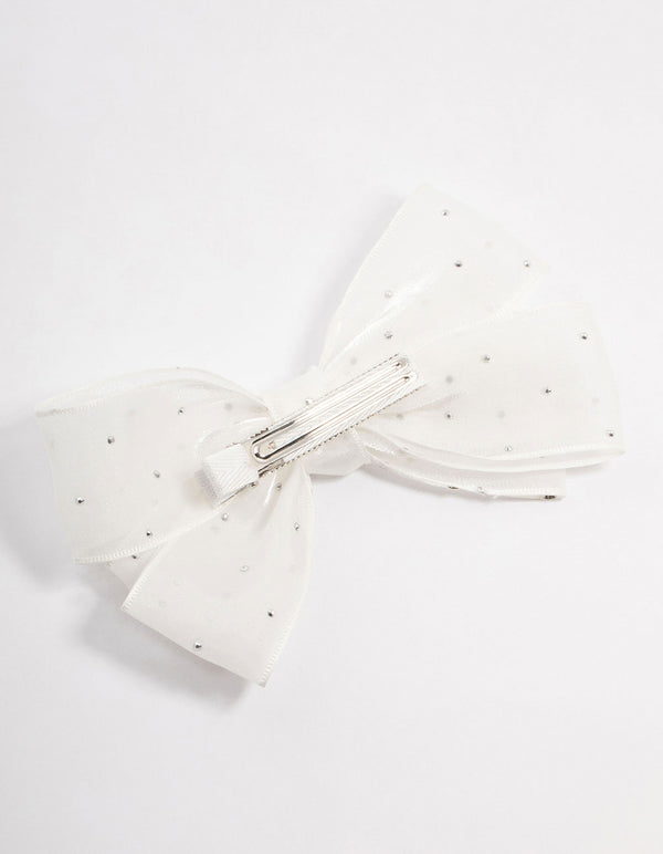 Kids Mixed Cream Fabric Bow Clip
