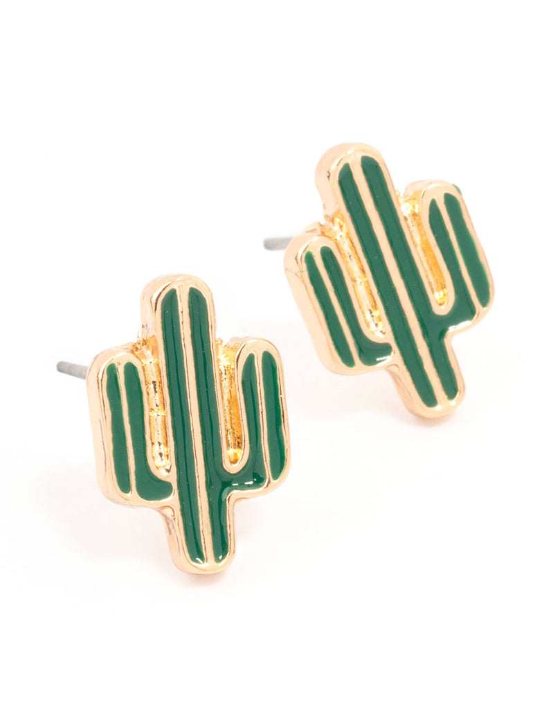 Gold Epoxy Cactus Stud Earrings Lovisa - Main Image