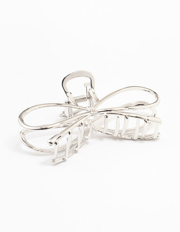Rhodium Metal Large Bow Claw Clip