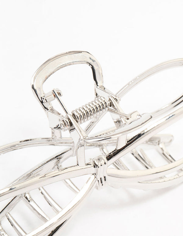 Rhodium Metal Large Bow Claw Clip