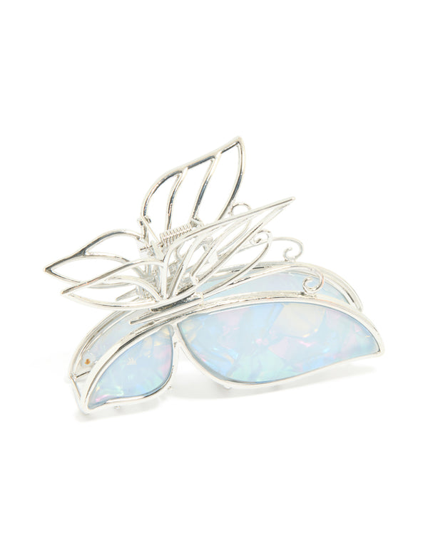 Silver Blue Butterfly Acrylic Claw Clip