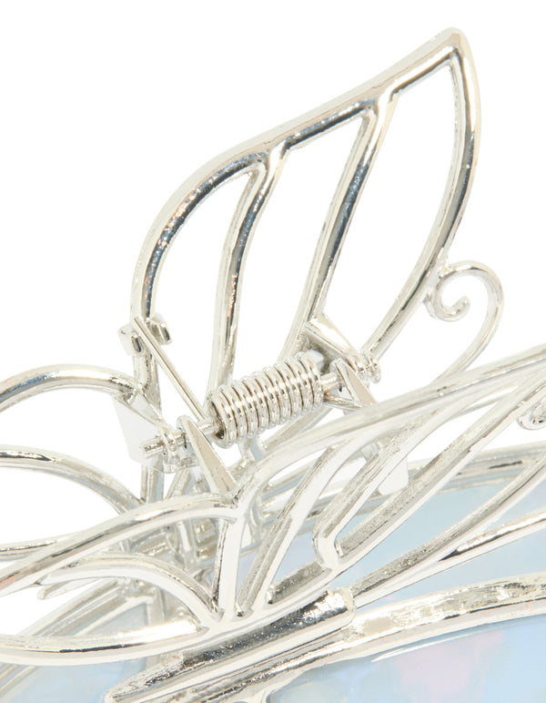 Silver Blue Butterfly Acrylic Claw Clip