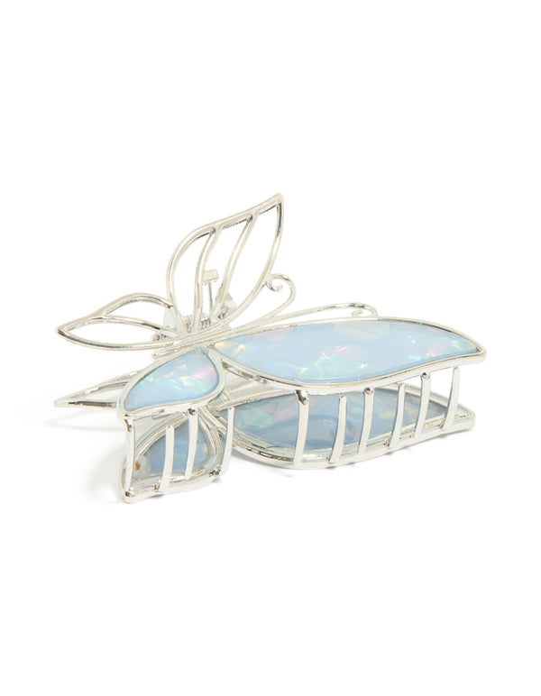 Silver Blue Butterfly Acrylic Claw Clip