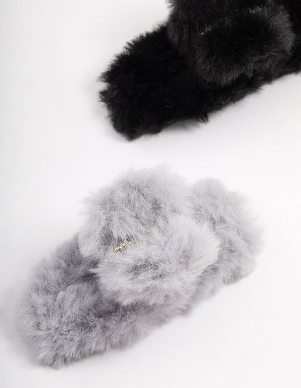 Small Black Faux Fur Fabric Claw Clips 2-Pack