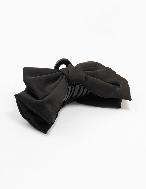 Large Black Fabric Bow Claw Clip