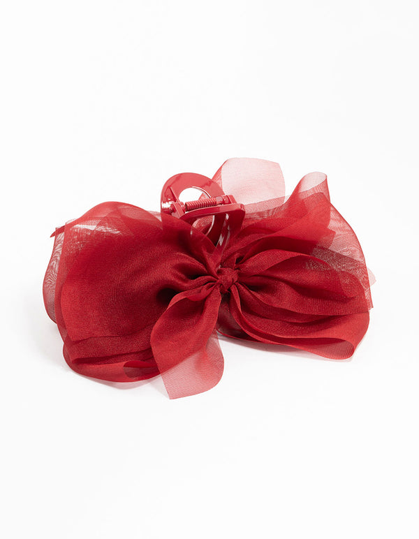 Red Fabric Bow Claw Clip