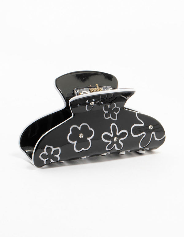 Black & White Flower Outline Claw Clip