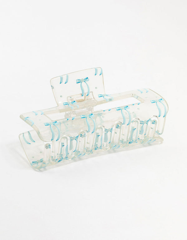 Plastic Rectangle Blue Bow Claw Clip