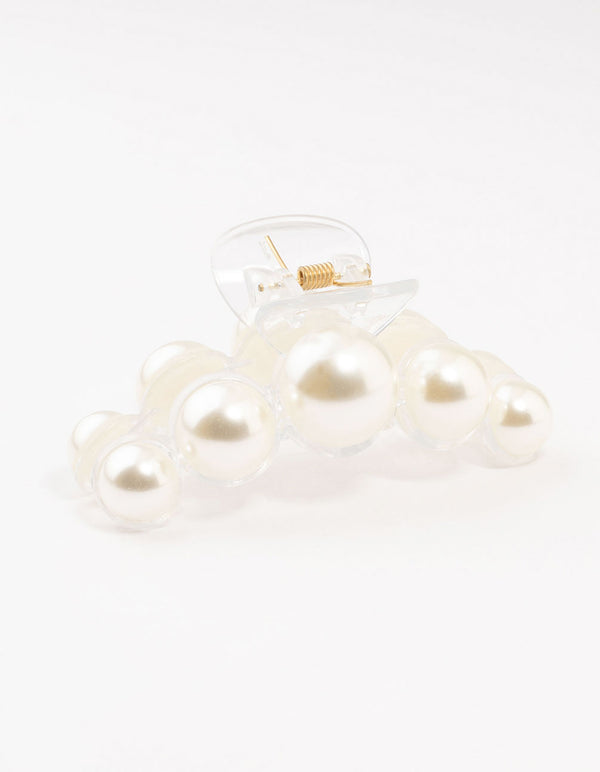 White Carved Graduating Pearl Claw Clip