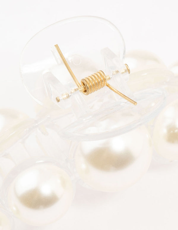 White Carved Graduating Pearl Claw Clip