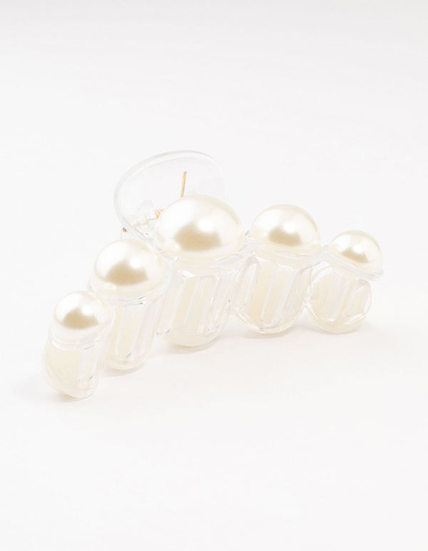 White Carved Graduating Pearl Claw Clip