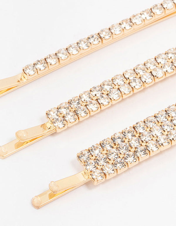 Multi Sized Gold Diamante Clips