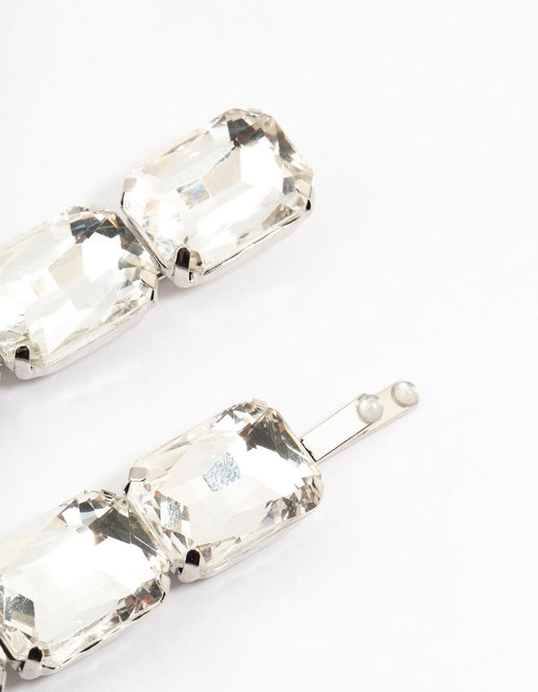 Rhodium Large 3 Stones Clips 2-Pack