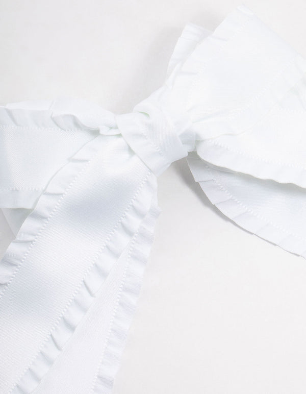 White Double Ruffle Fabric Bow