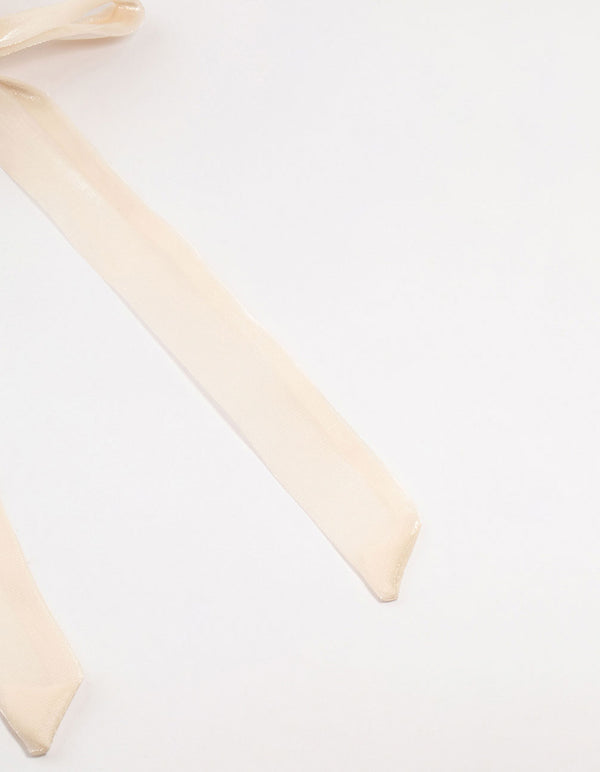 Peachy Pink Chiffon Fabric Long Bow Scrunchie