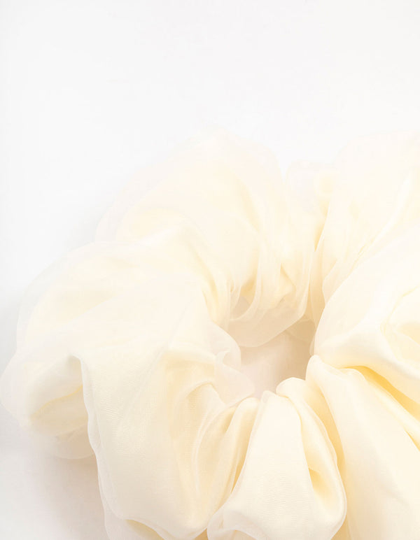 Large White Fabric Pearl Detail Scrunchie