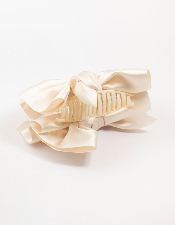 Large Cream Fabric Knotted Bow Clip