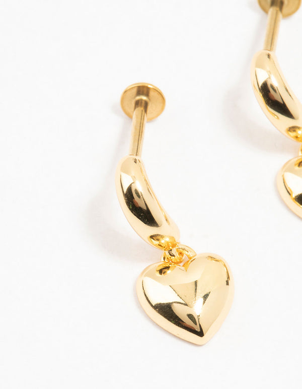 Gold Plated Surgical Steel Heart Drop Flat Backs 2-Pack