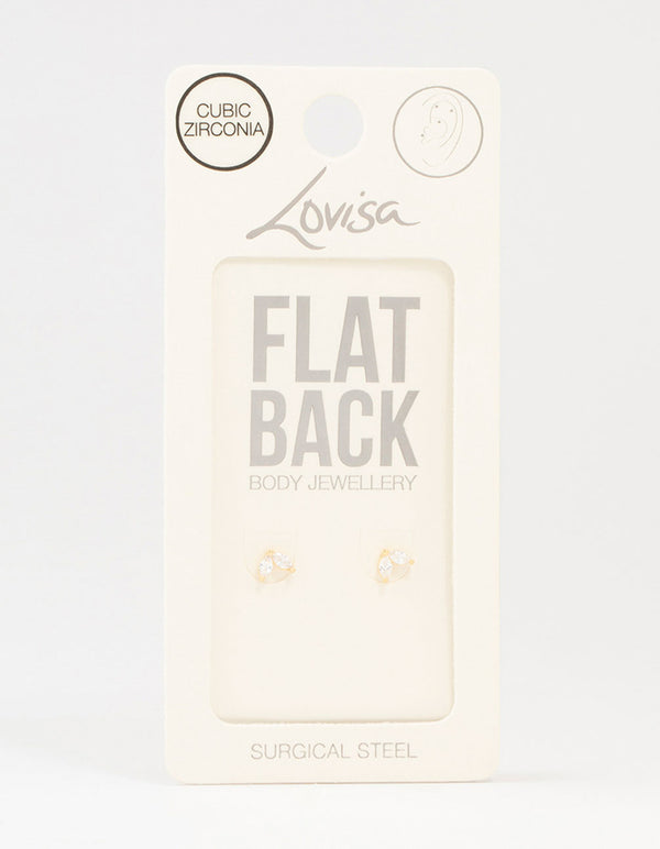 Gold Plated Surgical Steel Double Leaf Flat Backs 2-Pack