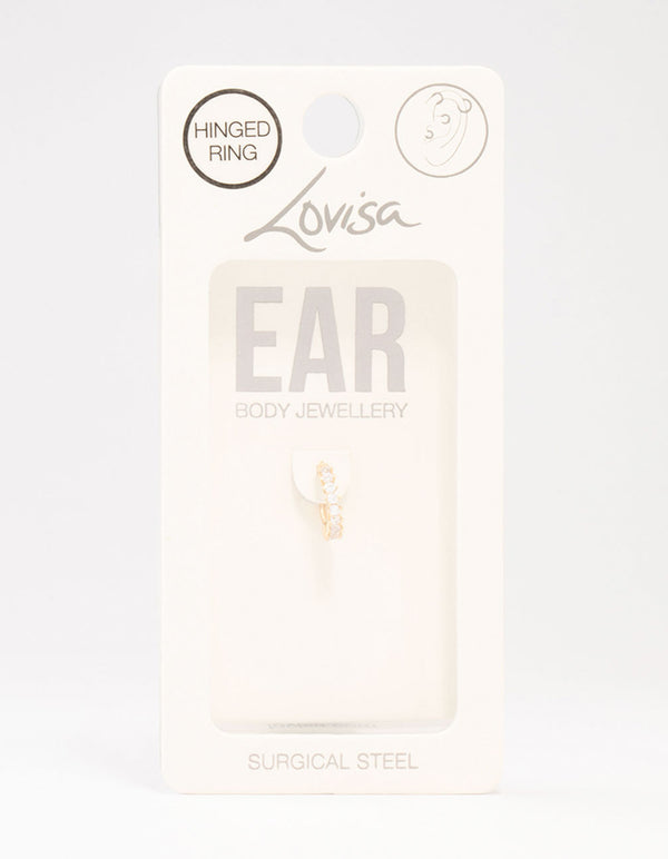 Gold Plated Surgical Steel Half Set Cubic Zirconia Clicker Ring