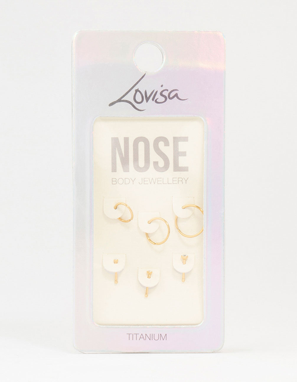 Gold Plated Titanium Ring & Cubic Zirconia Stud Nose Piercings 6-Pack