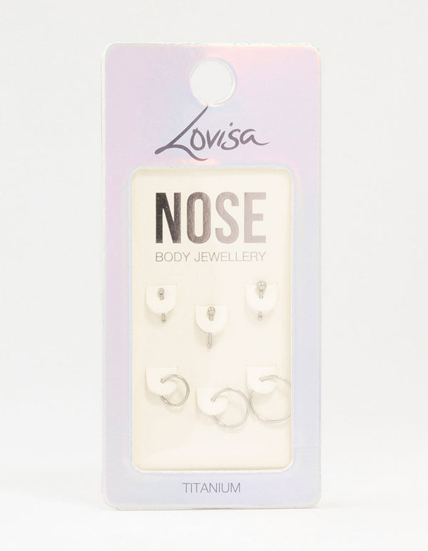 Titanium Graduating Nose Rings & Studs 6-Pack