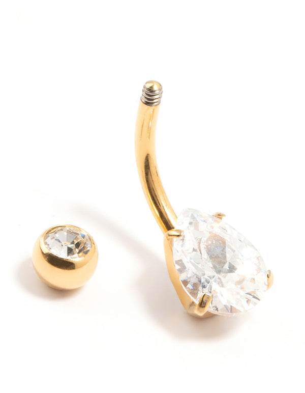 Gold Plated Titanium Round Bezel & Pear Belly Bar