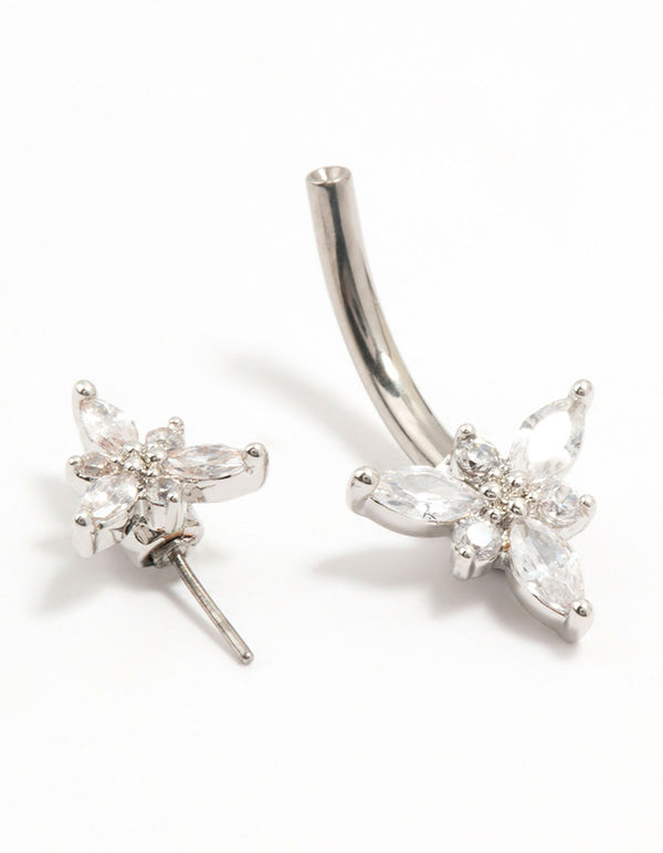 Titanium Double Pointy Flower Threadless Belly Bar